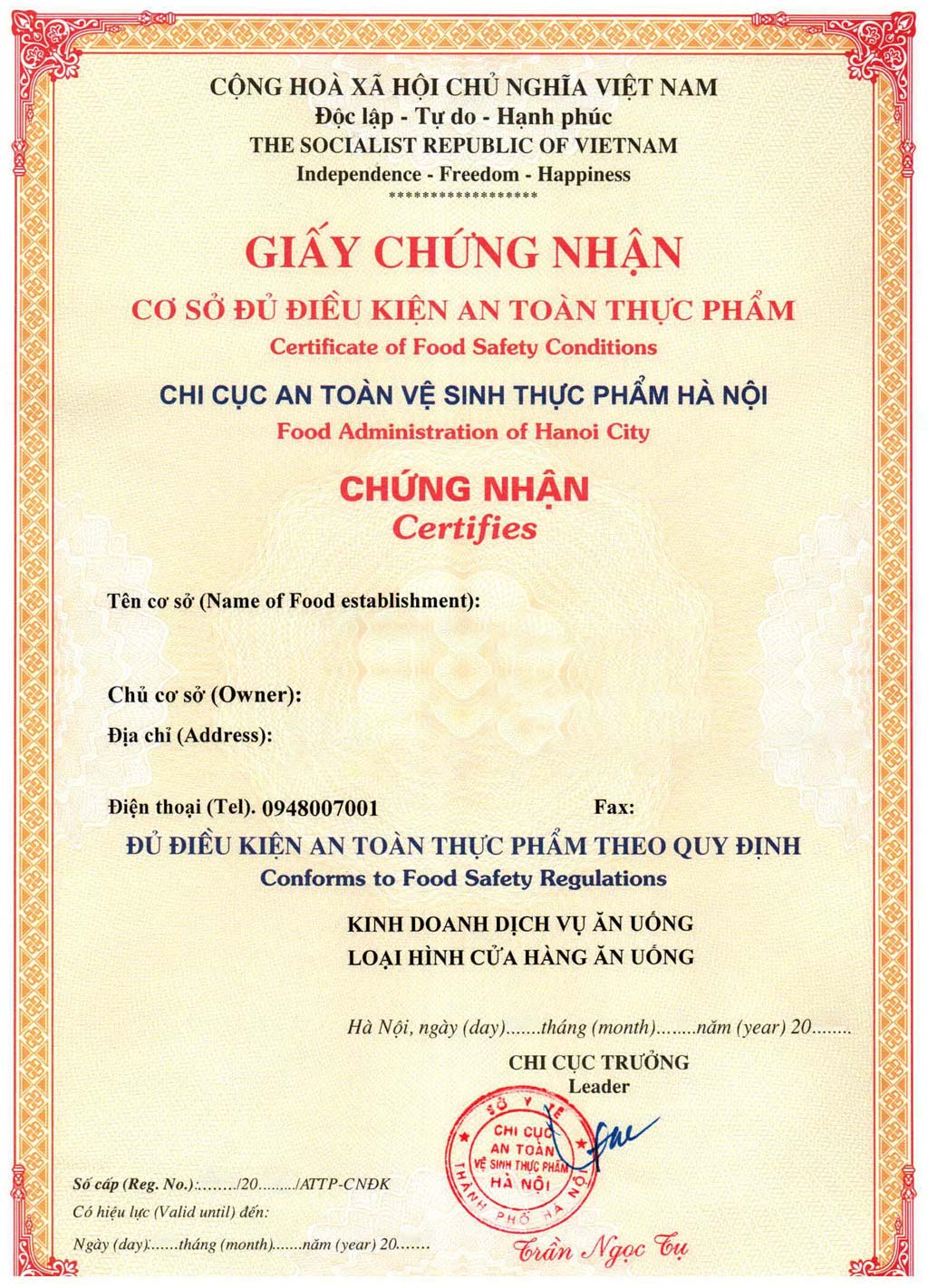 Giấy phép an toàn thực phẩm